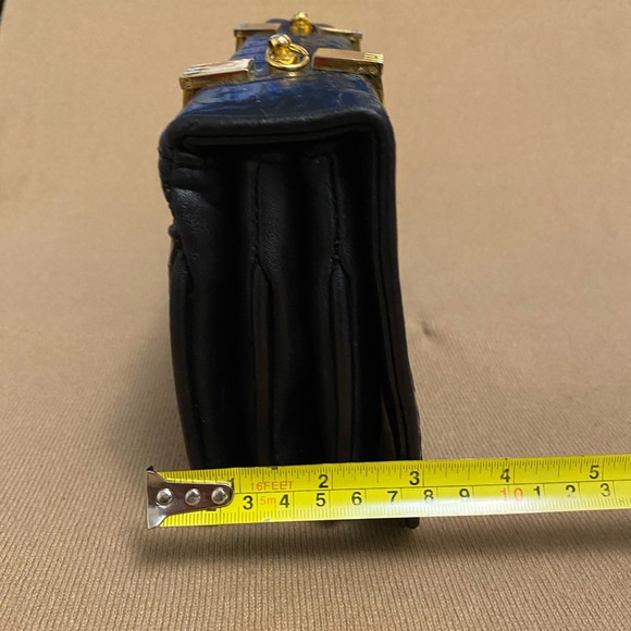 Joy Brandy Exotic Crocodile Patent Leather Satchel Clutch Goldtone Handles small - Picture 6 of 9